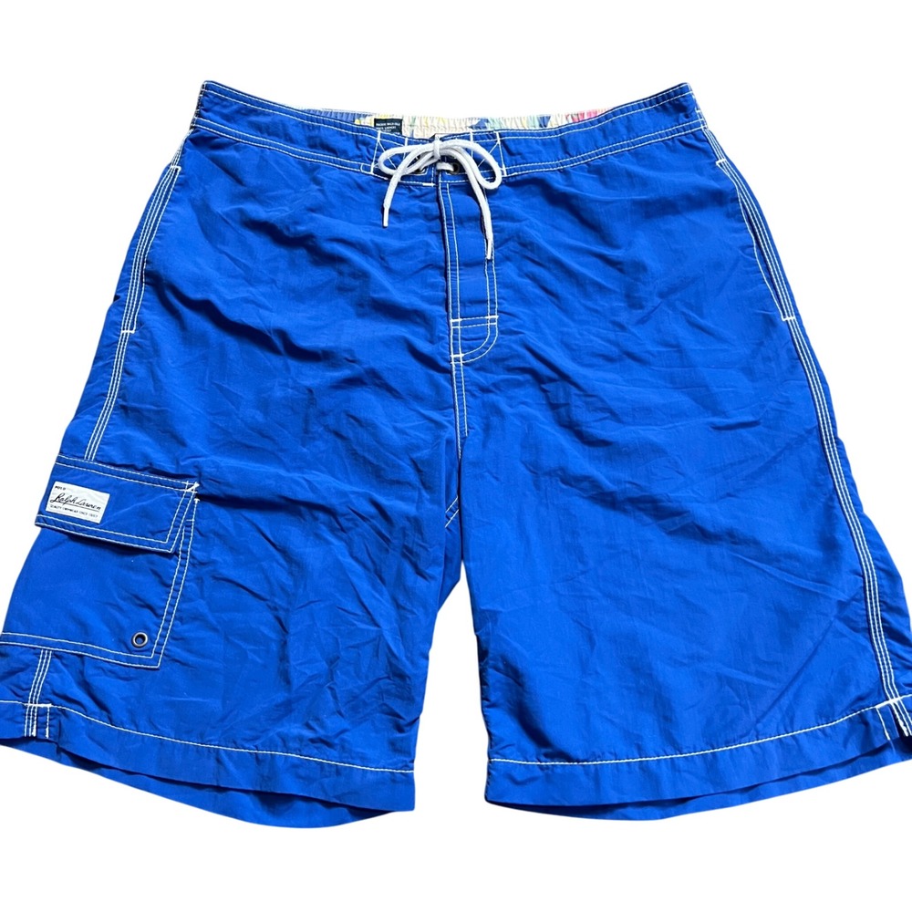 Polo Ralph Lauren Blue Swim‎ Trunks Shorts Floral Waistband Mens Size M